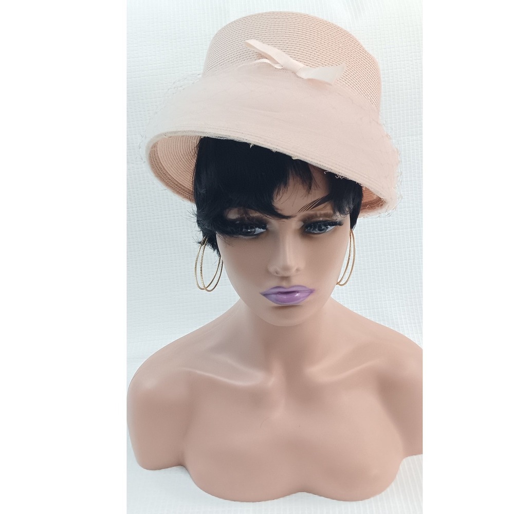 Greens Park Ave Hat Pink Net Bow Synthetic Fiber Vintage Style Medium